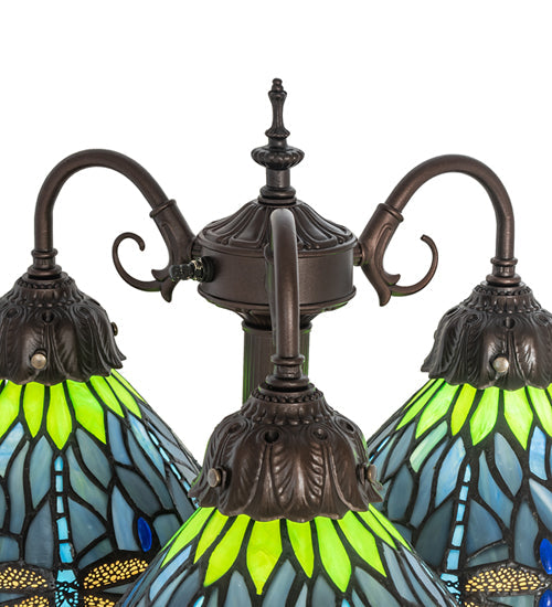 Meyda 23" High Tiffany Hanginghead Dragonfly 3 Light Table Lamp- 245483