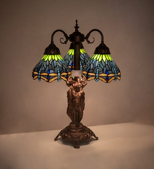 Meyda 23" High Tiffany Hanginghead Dragonfly 3 Light Table Lamp- 245483