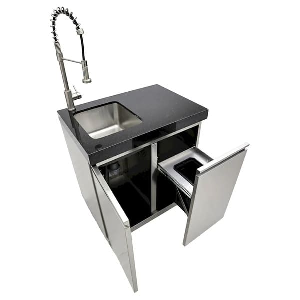 FORNO Bulnes Outdoor Kitchen 30-Inch BBQ 60,000 BTU, with Sear, Rotisserie Infrared Burners, 1.8 Cu.Ft. Beverage Center, & Black/White Countertops