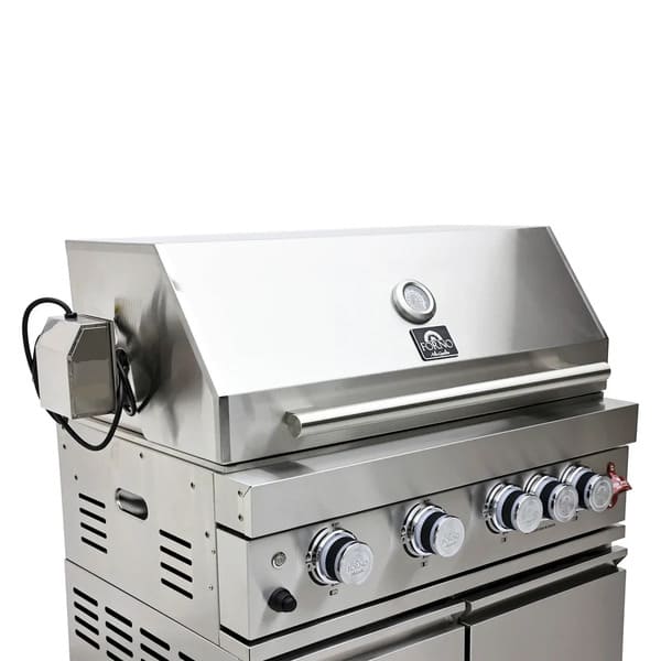 FORNO Bulnes Outdoor Kitchen 30-Inch BBQ 60,000 BTU, with Sear, Rotisserie Infrared Burners, 1.8 Cu.Ft. Beverage Center, & Black/White Countertops