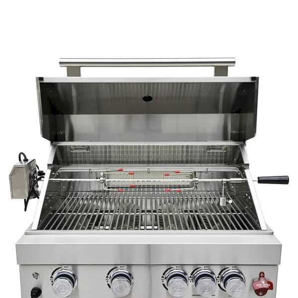 FORNO Bulnes Outdoor Kitchen 30-Inch BBQ 60,000 BTU, with Sear, Rotisserie Infrared Burners, 1.8 Cu.Ft. Beverage Center, & Black/White Countertops