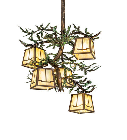 Meyda 29" Wide Pine Branch 5 Light Chandelier 260185