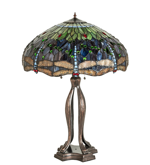 Meyda 33" High Tiffany Hanginghead Dragonfly Table Lamp - 265224