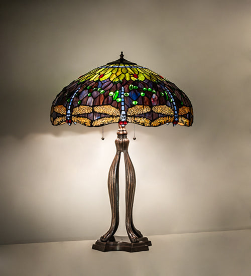 Meyda 33" High Tiffany Hanginghead Dragonfly Table Lamp - 265224