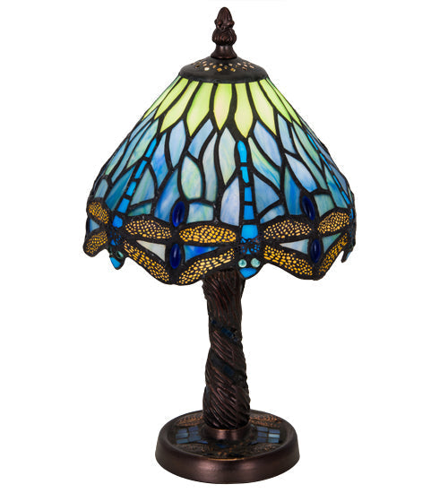 Meyda 12"H Tiffany Hanginghead Dragonfly W/Mosaic Base Mini Lamp - 26617