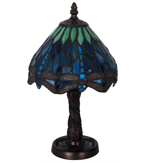 Meyda 12"H Tiffany Hanginghead Dragonfly W/Mosaic Base Mini Lamp - 26617