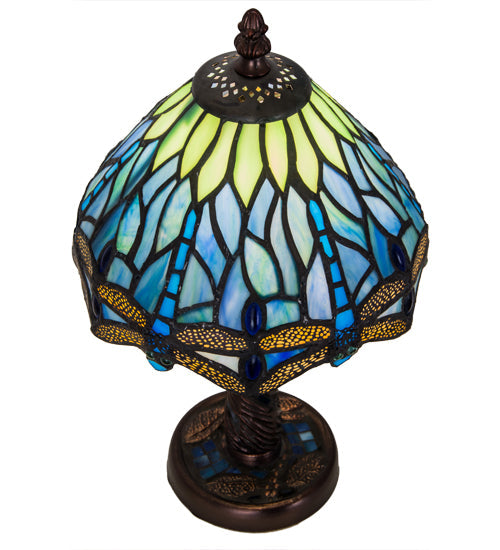 Meyda 12"H Tiffany Hanginghead Dragonfly W/Mosaic Base Mini Lamp - 26617