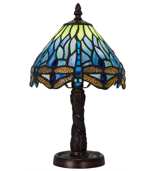 Meyda 12"H Tiffany Hanginghead Dragonfly W/Mosaic Base Mini Lamp - 26617