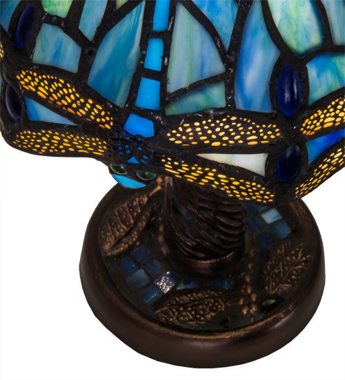 Meyda 12"H Tiffany Hanginghead Dragonfly W/Mosaic Base Mini Lamp - 26617