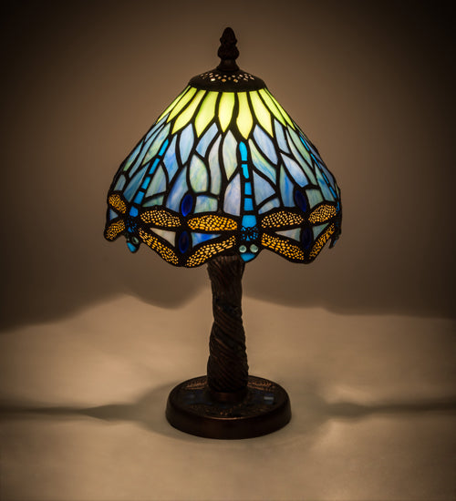 Meyda 12"H Tiffany Hanginghead Dragonfly W/Mosaic Base Mini Lamp - 26617