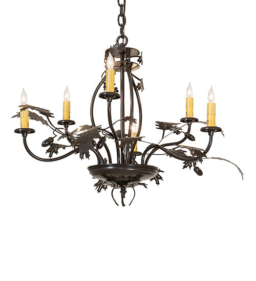 Meyda 28" Wide Oak Leaf & Acorn 6 Light Chandelier '266817