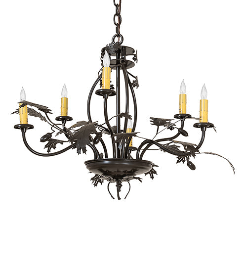 Meyda 28" Wide Oak Leaf & Acorn 6 Light Chandelier '266817