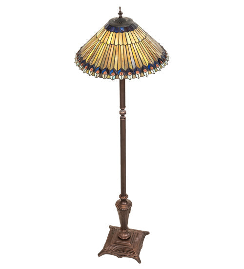 Meyda 64" High Tiffany Jeweled Peacock Floor Lamp '27561