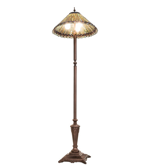 Meyda 64" High Tiffany Jeweled Peacock Floor Lamp '27561