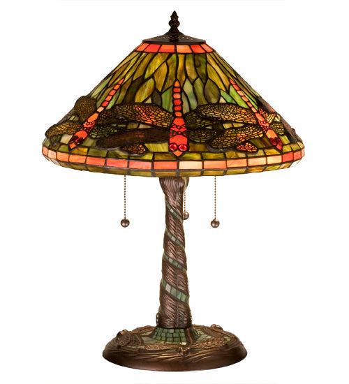 Meyda 21"H Tiffany Dragonfly w/ Twisted Fly Mosaic Base Table Lamp '27812