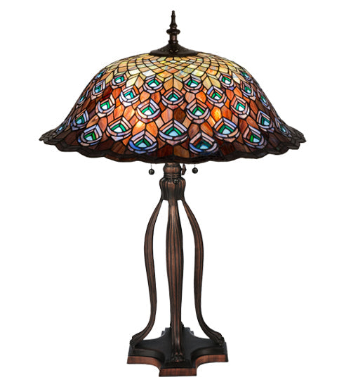 Meyda 30"H Tiffany Peacock Feather Table Lamp 28504