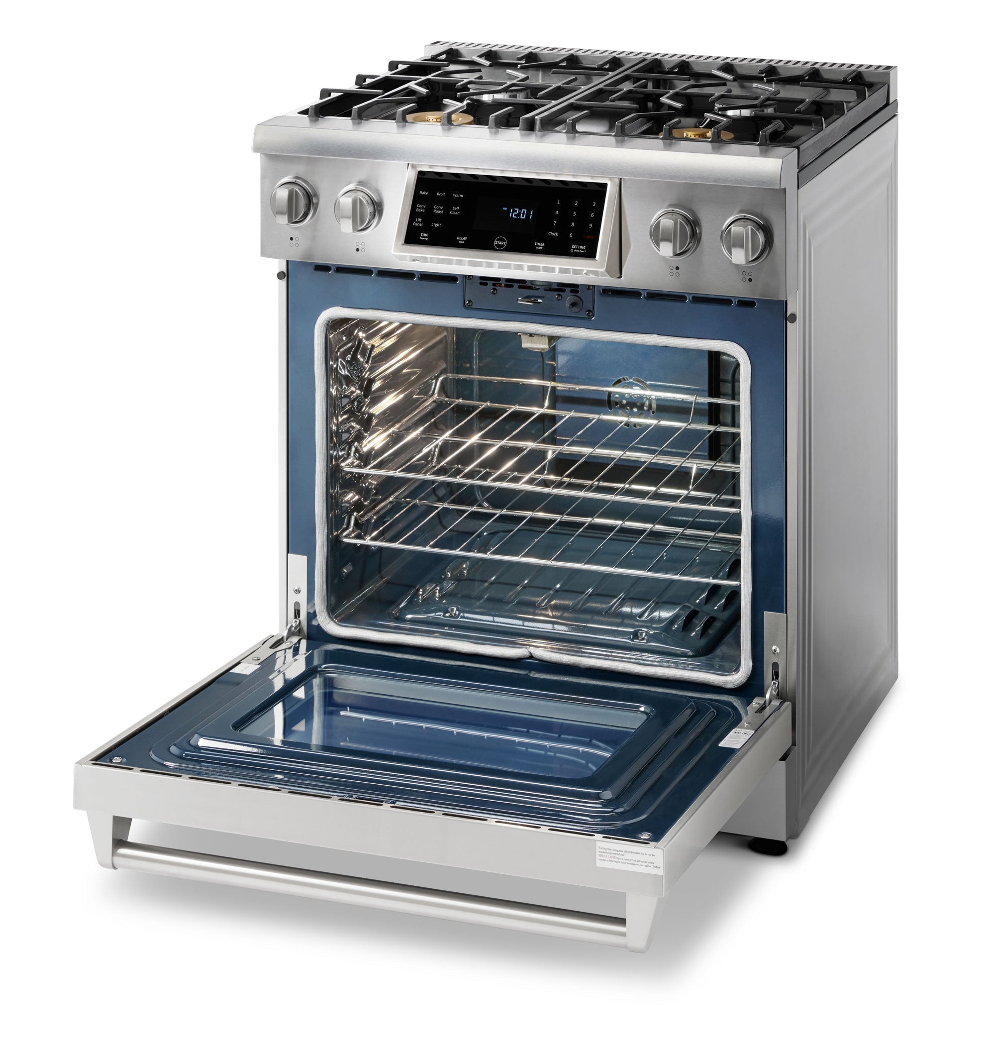 Thor Kitchen 5-Piece Appliance Package - 30-Inch Gas Range with Tilt Panel, Refrigerator with Water Dispenser, Wall Mount Hood, Dishwasher, & Wine Cooler in Stainless Steel
