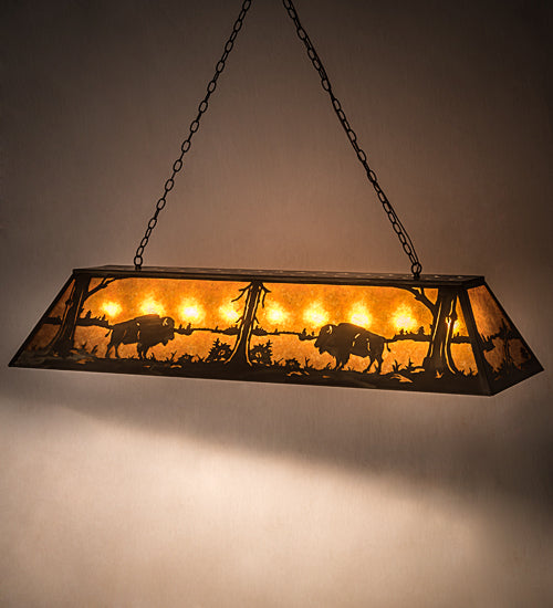 Meyda 60"L Buffalo at Lake Oblong Pendant 30332