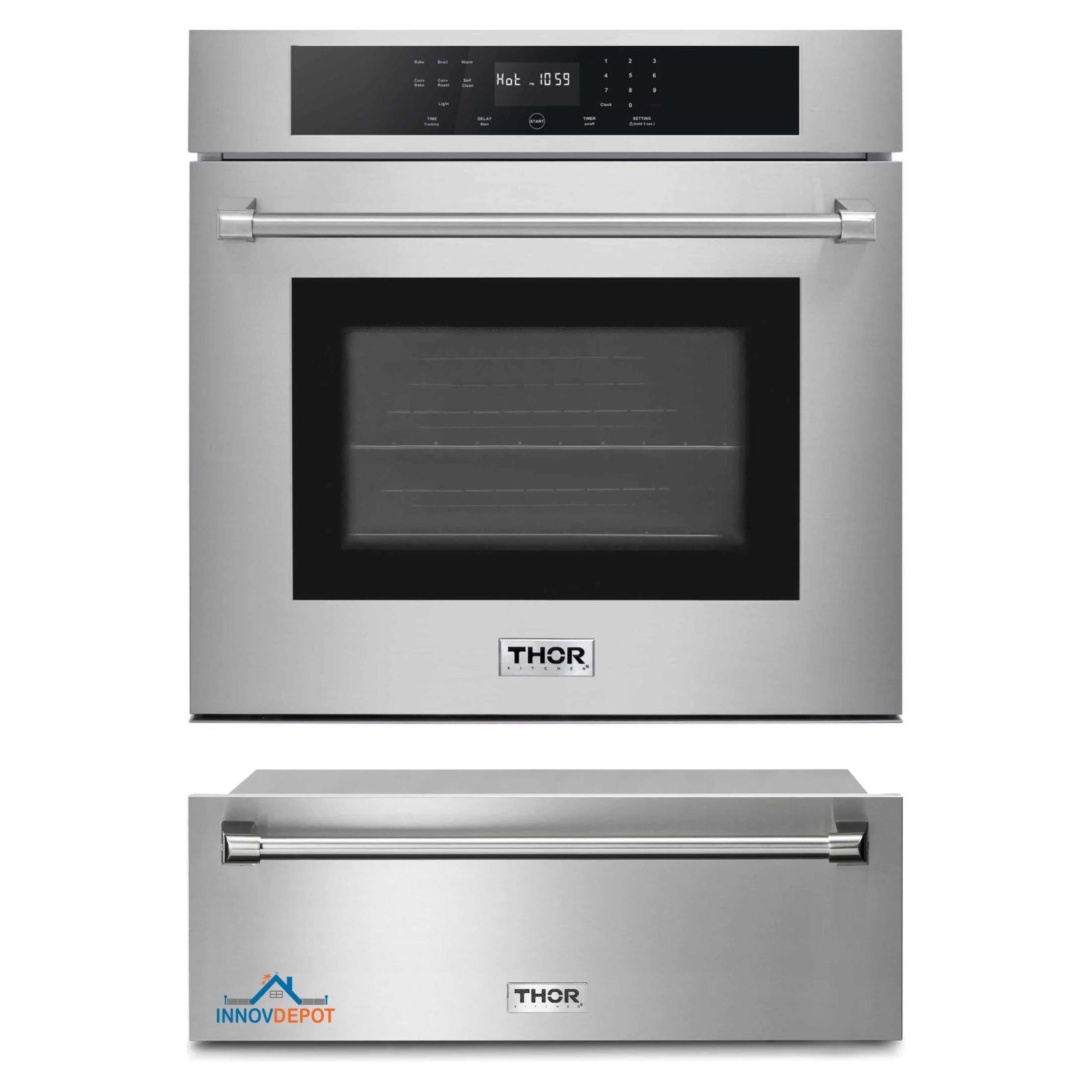 Thor Kitchen 2-Piece Pro Appliance Package - 30-Inch Electric Wall Oven & Warming Drawer in Stainless Steel