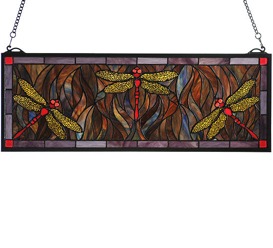 Meyda 28"W X 10"H Tiffany Dragonfly Trio Stained Glass Window '48091