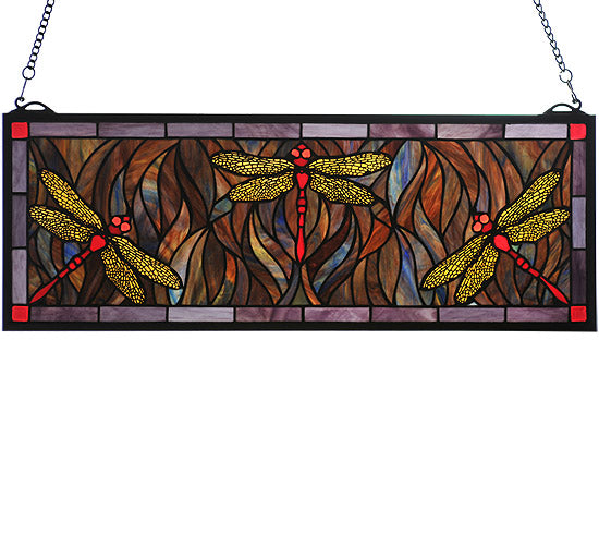 Meyda 28"W X 10"H Tiffany Dragonfly Trio Stained Glass Window '48091