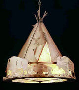 Meyda 33"W Teepee w/ Buffalo Pendant 50151