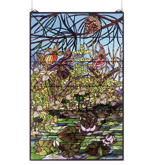 Meyda 30"W X 48"H Woodland LilyPond Stained Glass Window '50563