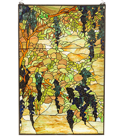 Meyda 32" Wide X 48" High Tiffany Wisteria & Snowball Stained Glass Window '51338