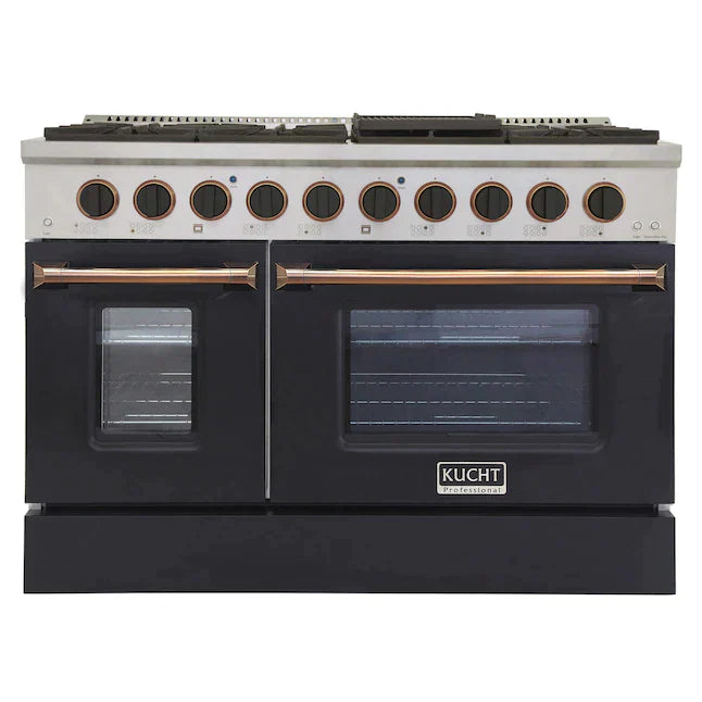 Kucht Signature 48" Pro-Style Dual Fuel Range in Black Oven Door & Gold KDF482-K-GOLD