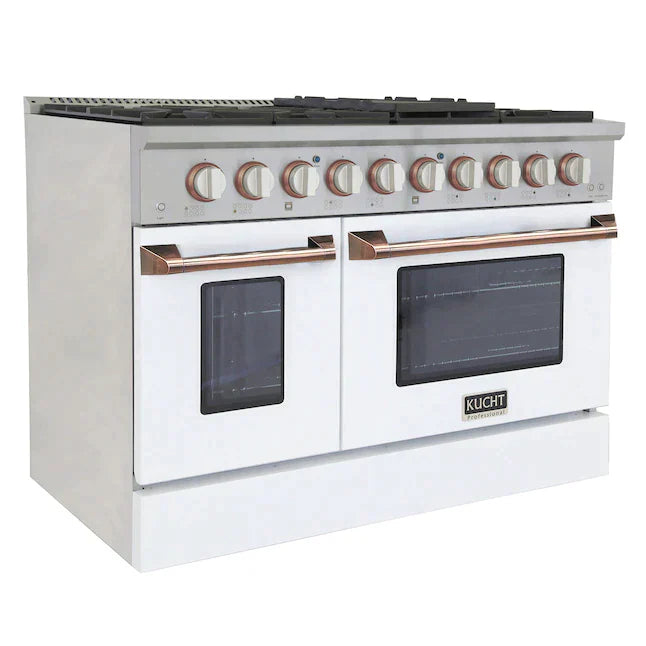 Kucht Signature 48-Inch Pro-Style Dual Fuel Range in Stainless Steel with White Oven Door & Rose Gold KDF482-W-ROSE