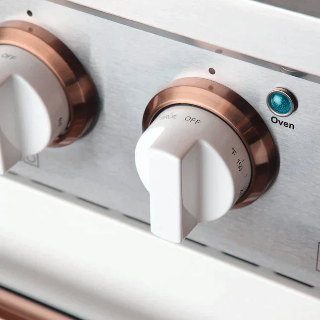 Kucht Signature 36-Inch Gas Range with Convection Oven in White with White Knob & Rose Gold Handle KNG361-W-ROSE