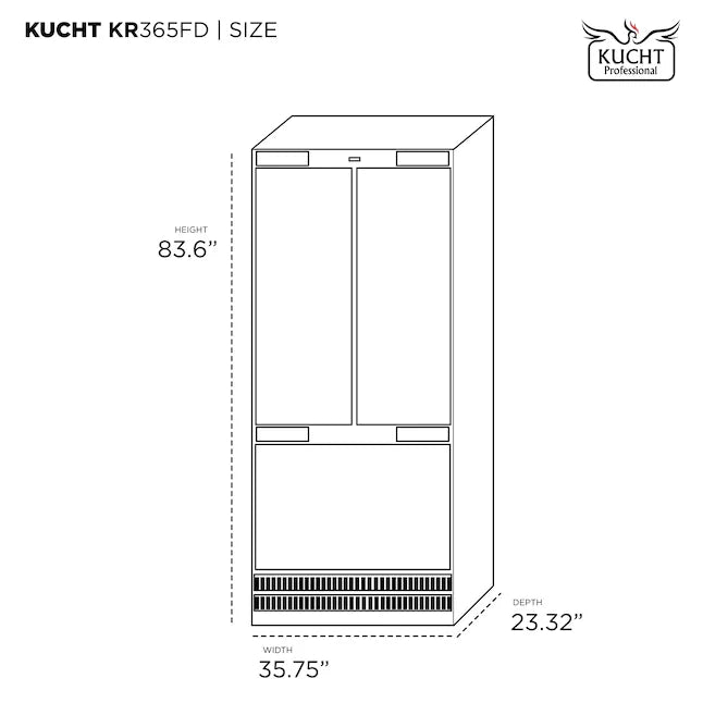 Kucht 36-Inch Built-In 19.6 Cu. Ft. French Door Refrigerator in Custom Panel Ready, Counter Depth, with Ice Maker KR365FD