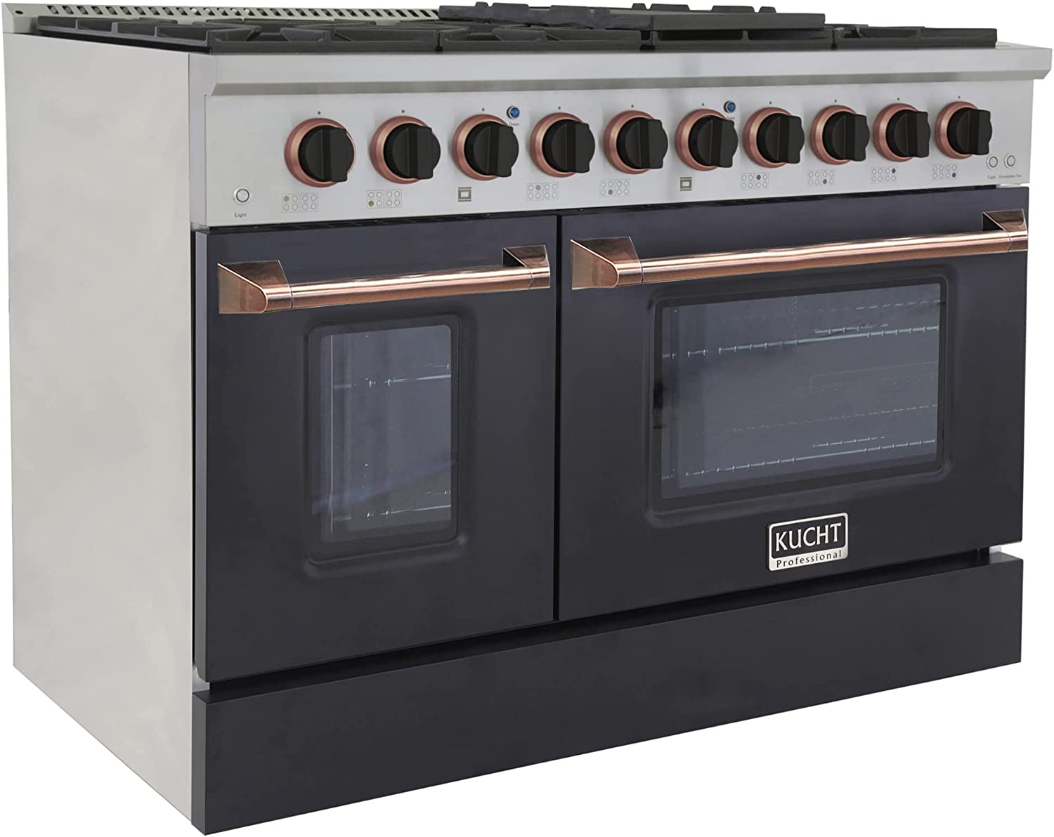 Kucht Signature 48-Inch 6.7 cu ft. Gas Range with Black Door and Rose Gold Accents KNG481-K-ROSE