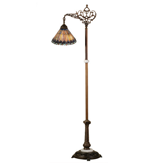 Meyda 60"H Tiffany Jeweled Peacock Bridge Arm Floor Lamp '65841