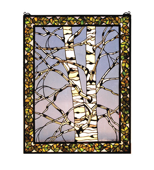 Meyda 28"W X 36"H Birch Tree in Winter Right Stained Glass Window '66636