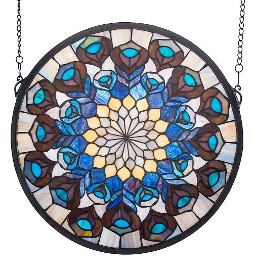 Meyda 17"W X 17"H Tiffany Peacock Feather Medallion Stained Glass Window '66805