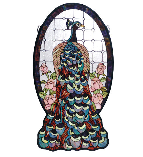 Meyda 20"W X 38"H Peacock Profile Stained Glass Window '67135