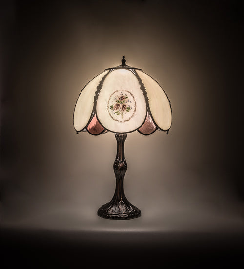 Meyda 22"H Roses Hand Painted Table Lamp- 68597