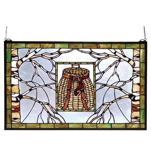 Meyda 28"W X 18"H Pack Basket Stained Glass Window '69502