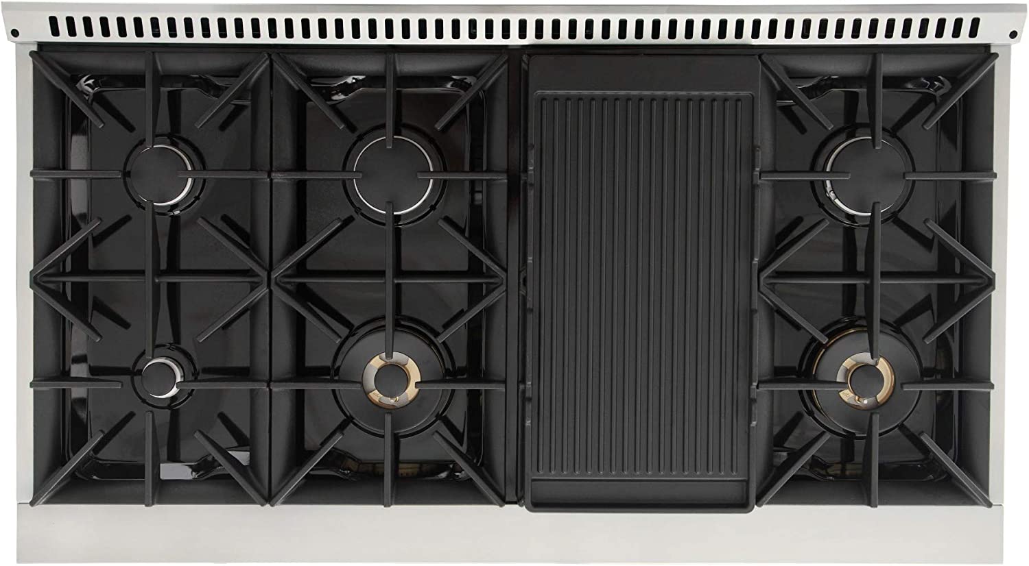 Kucht Signature 48-Inch 6.7 cu ft. Gas Range with Black Door and Rose Gold Accents KNG481-K-ROSE