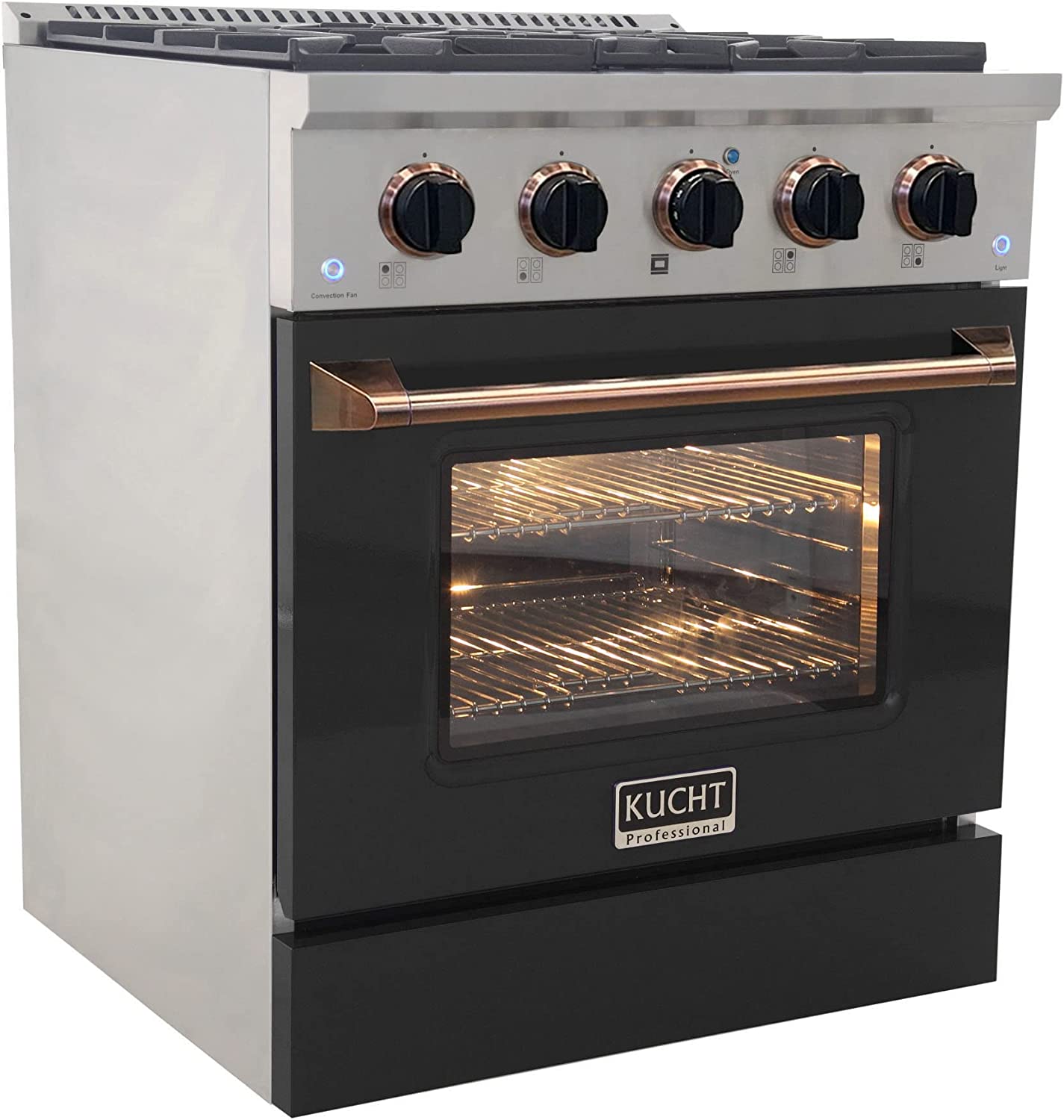Kucht Signature 30" Gas Range with Convection Oven in Black with Black Knobs & Gold Handle KNG301-K-GOLD