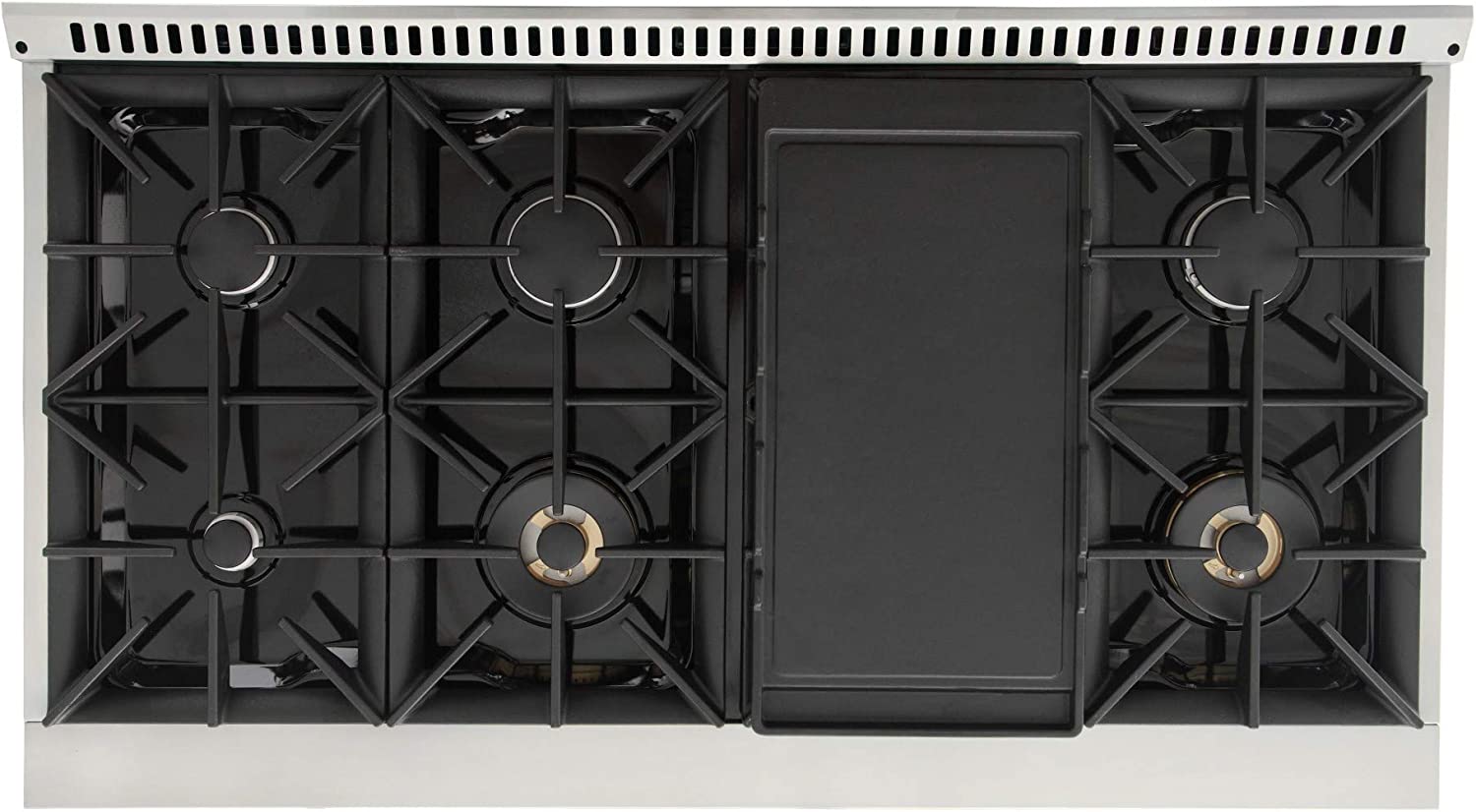 Kucht Signature 48-Inch 6.7 cu ft. Gas Range with Black Door and Rose Gold Accents KNG481-K-ROSE