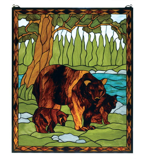 Meyda 25"W X 30"H Brown Bear Stained Glass Window 72935