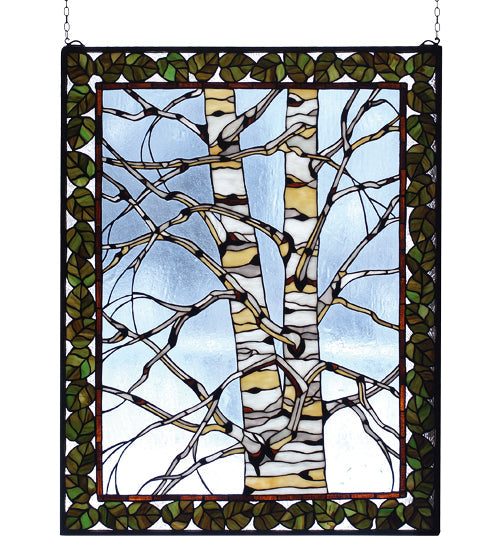 Meyda 28"W X 36"H Birch Tree in Winter Stained Glass Window 73265