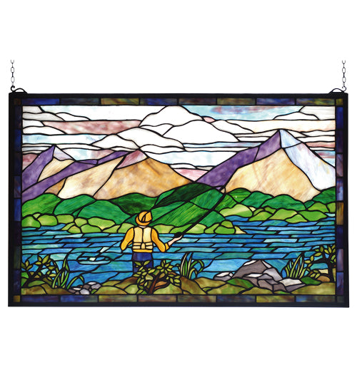 Meyda 30"W X 19"H Fly Fishing Stained Glass Window 73649