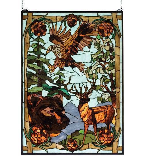 Meyda 25"W X 35"H Wilderness Stained Glass Window 77732