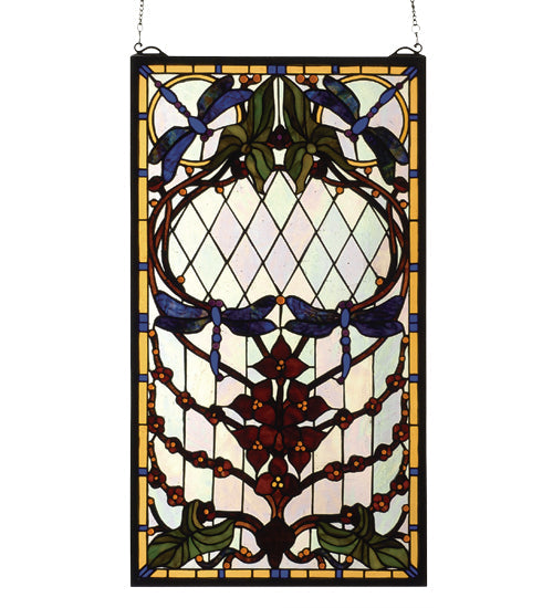 Meyda 14"W X 25"H Dragonfly Allure Stained Glass Window 77734