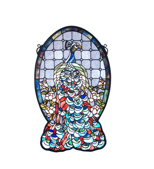 Meyda 12"W X 19"H Peacock Profile Stained Glass Window 79806