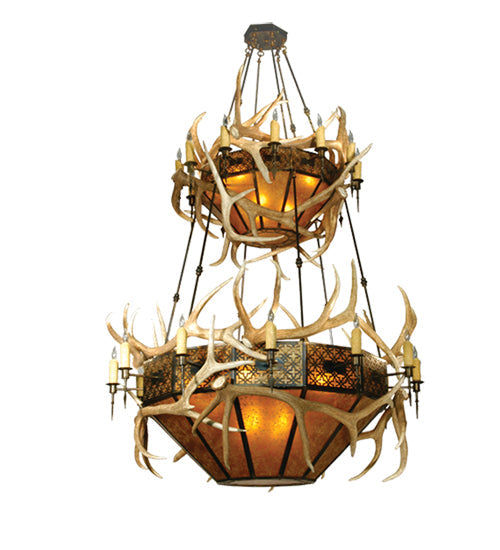 Meyda 68"W Antlers Elk 2 Tier Chandelier 81332