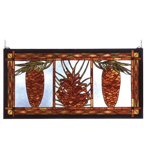 Meyda 36" Wide X 18" High Pinecone Stained Glass Window 81470